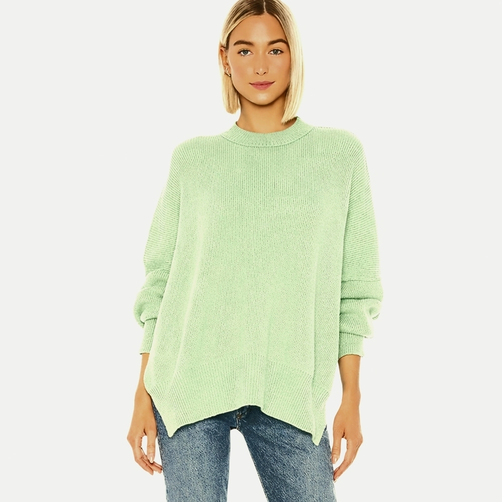 Free People Easy Street Tunic Sweater Celery Green Sz XS Oversized Slouchy